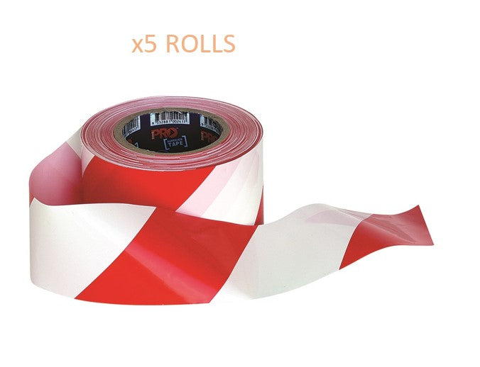 BARRICADE TAPE 5 PACK - 100M X 75MM RED & WHITE - RW10075